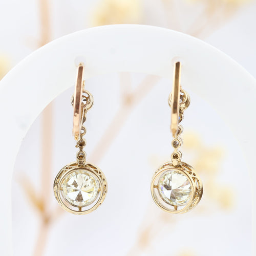 Boucles d'oreilles Boucles d'oreilles vintage en or jaune du XXe siècle avec diamants naturels 58 Facettes