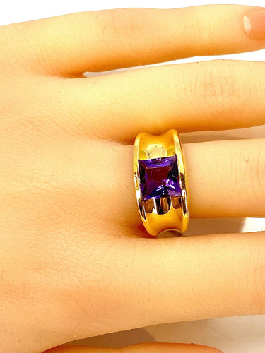 Bague 53 Bague or jaune améthyste carrée 58 Facettes AB341