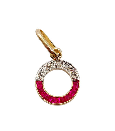 Pendentif Petit pendentif cible Art Déco or jaune, rubis calibrés synthétiques et diamants (circa 1920) 58 Facettes A05194