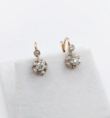 Orecchini antichi in oro rosa 18k Orecchini dormeuse, platino e diamanti 