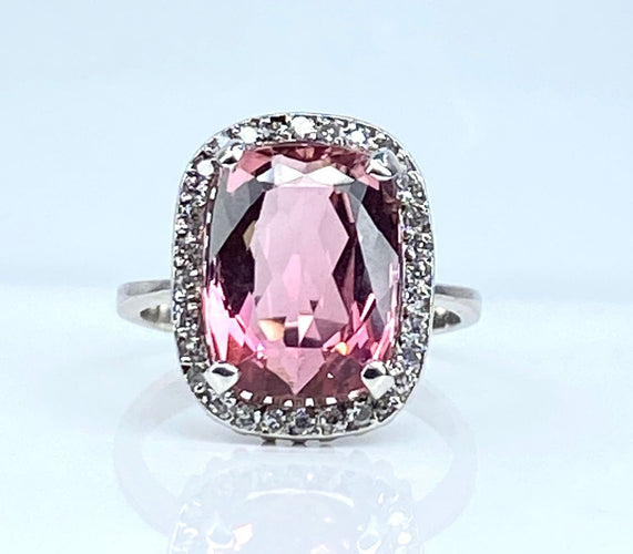 Bague 49 Bague en or blanc, tourmaline rose et diamants 58 Facettes AB613
