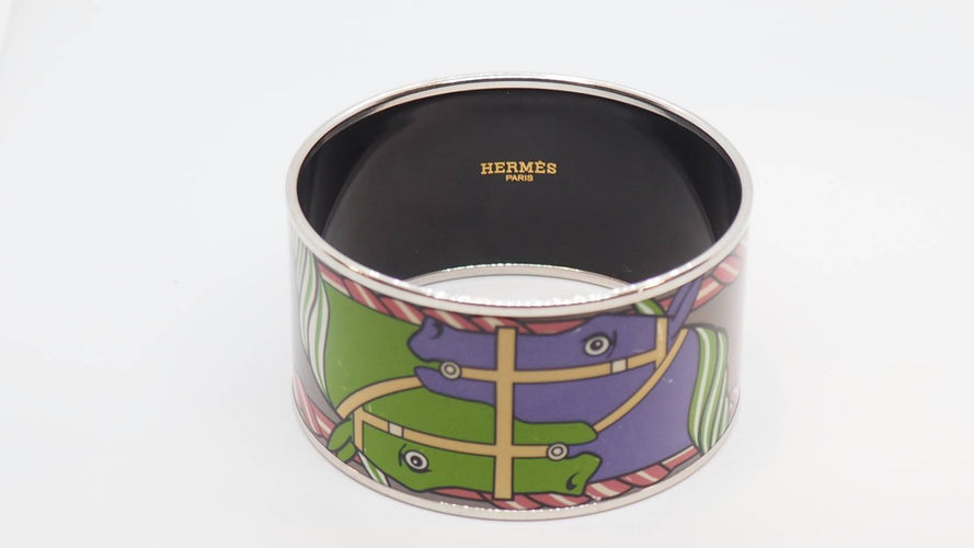 Bracelet Bracelet Hermès manchette en métal argenté émaillé - Ref 30191 58 Facettes