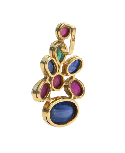 Pendentif Cabochons Précieux Or jaune 18K Émeraude Rubis Saphir