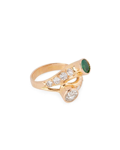 Bague 50 Bague toi et moi, or jaune, émeraude et diamants 58 Facettes