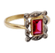 Bague 55 Bague Art Déco or jaune, pierre rouge et diamants taille rose (circa 1920) 58 Facettes A06255