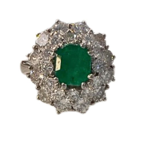 Bague 50 Bague design rétro en or blanc avec diamants et émeraudes 58 Facettes Q264B