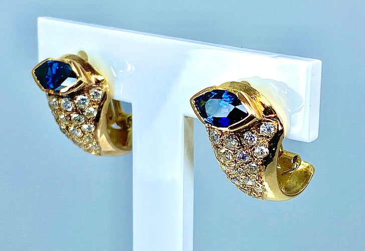 Boucles d'oreilles Boucles d’oreilles Saphirs navettes Diamants 58 Facettes AB235