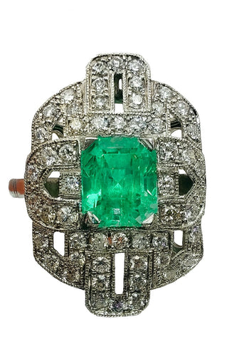 Bague 52 Bague vintage en platine avec émeraudes et diamants 58 Facettes 50327