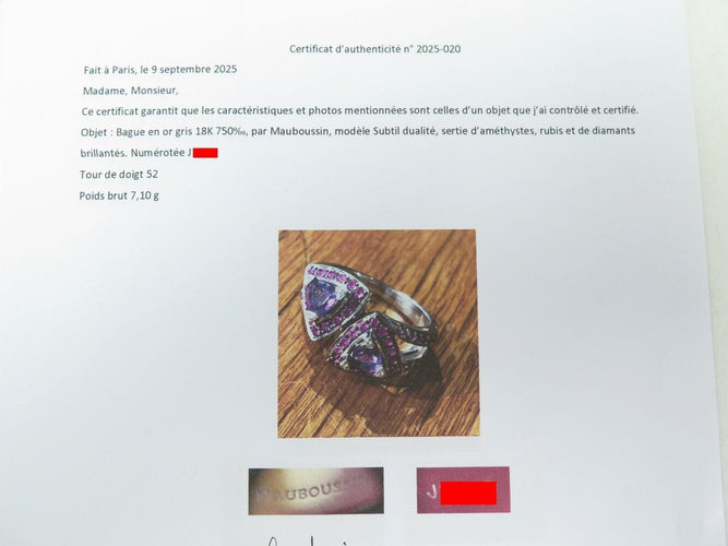 Bague 52 bague MAUBOUSSIN subtile dualite t52 amethyste diamants or blanc 18k 58 Facettes 267691