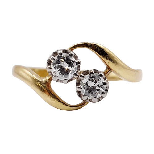 Bague 56 Bague toi et moi antique or 18k diamants et monture tourbillon (circa 1900) 58 Facettes A06310