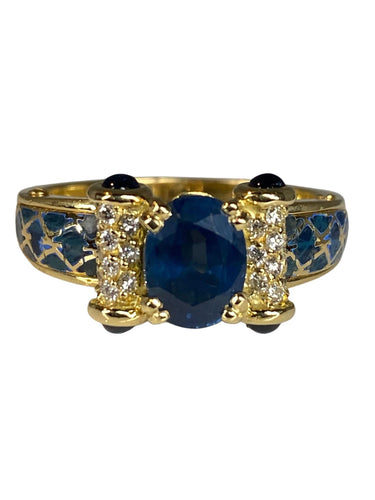 Bague 56 KORLOFF - bague saphirs, diamants, émail bleu 58 Facettes