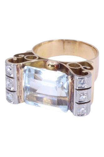 Bague 54 Bague tank aigue-marine et diamants 58 Facettes 085871