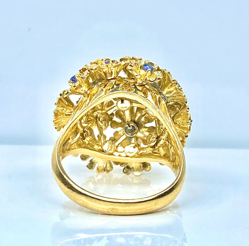 Anello - Anello multifiori in oro giallo e zaffiri, rubini, diamanti 