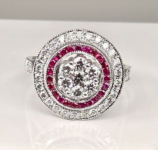 Bague 57 Bague or blanc diamants et rubis 58 Facettes AB308