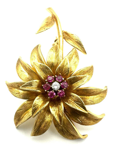 Broche TIFFANY & Co. Broche vintage or, rubis et diamants 58 Facettes