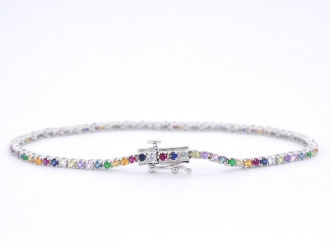 Bracelet Bracelet tennis en or blanc avec pierres précieuses multicolores 58 Facettes 2292