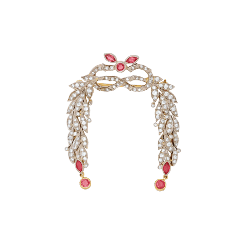Gold Brooch with Ruby and Diamond Accents 58 Facettes 22828