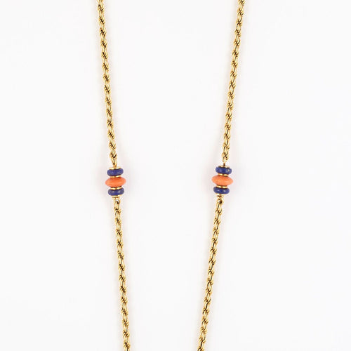Collier Atelier Georges Lenfant - Exceptionnel Collier en or jaune lapis lazuli ,jade, nephrite, corail et onyx. 58 Facettes 58FC9
