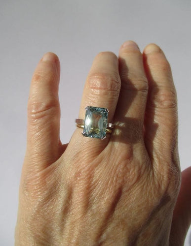 Bague 53.5 Bague cocktail aigue-marine rectangulaire 7 carats en platine 58 Facettes
