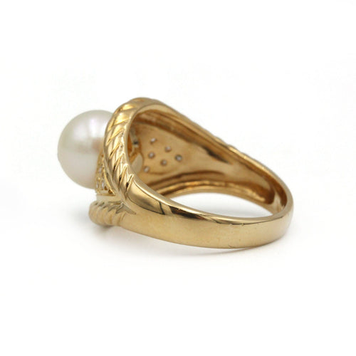 Bague 51.5 Bague - Or jaune, perle et diamants 58 Facettes 1216