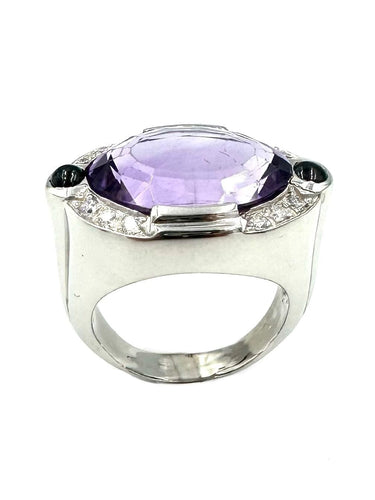 Bague 58 Bague or blanc 18K, améthyste, saphirs et diamants 58 Facettes