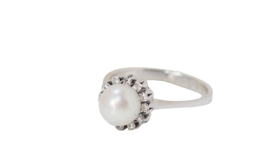 Bague 54 Bague en Or Blanc Perle & Diamants 58 Facettes 31881