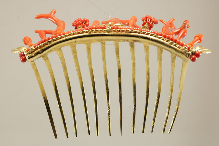 Diadème antique en corail doré à l'argent 58 Facettes 7493