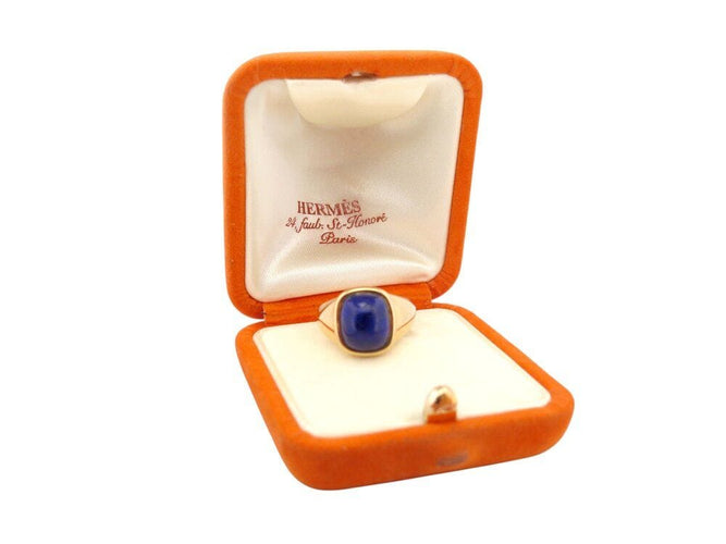 Bague 53 vintage bague HERMES cabochon lapis lazuli en or jaune 18k t 53 ecrin 58 Facettes 267840