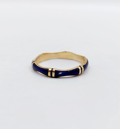 Prsten jonc Burma vintage od žutog zlata i plave emajle 