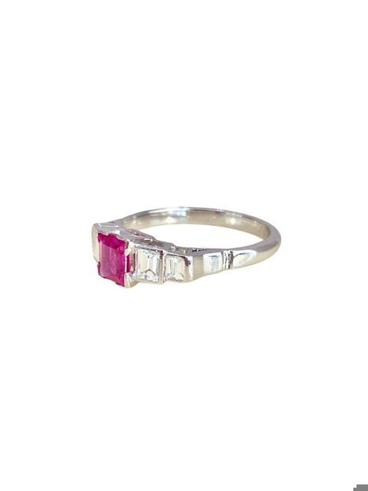 Bague 54.5 Bague vintage en platine sertie d'un saphir rose et diamants 58 Facettes