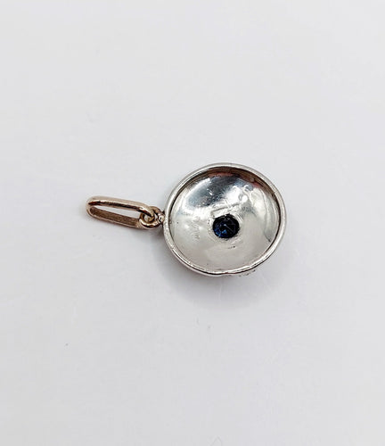 Colgante diana Art Deco en oro blanco de 18k, zafiro sintético y diamantes talla rosa 