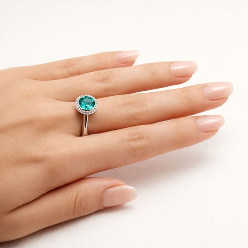 "Luz de Esmeralda"  Çağdaş Yüzük Beyaz Altın, Elmaslar ve Zümrüt 