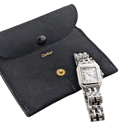 Montre Cartier Panthère RARE Dial Figaro Strap Small model SM ref 1320 Stainless Steel 58 Facettes