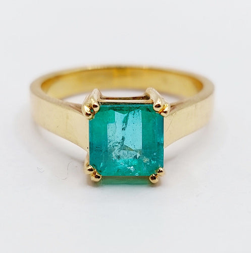 Bague 52.5 Bague solitaire art deco or 18k émeraude de 1,20 carats, vintage 58 Facettes A06510