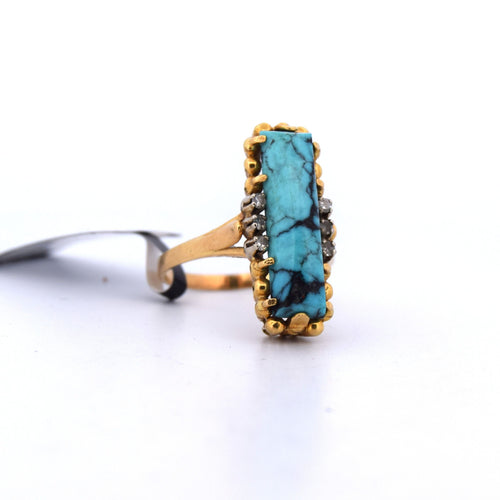 Bague 55 Anello vintage in oro giallo 18 kt con turchese e diamanti 58 Facettes