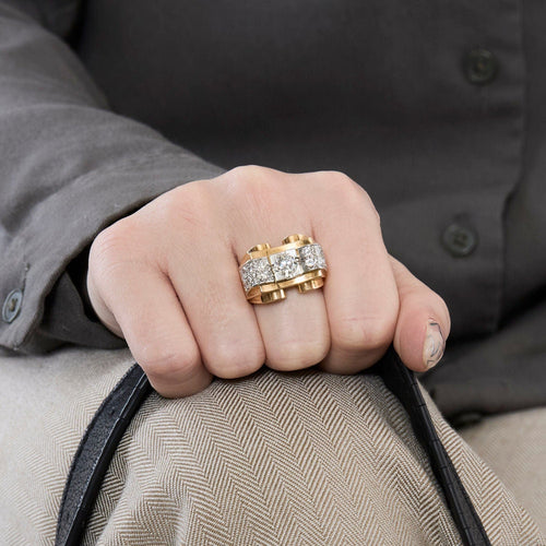 Bague 51 Bague tank or rose et gris et diamants 58 Facettes CAN09342