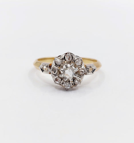 Bague 52.5 Bague marguerite victorienne or jaune, diamants taille rose (circa 1890) 58 Facettes A06138