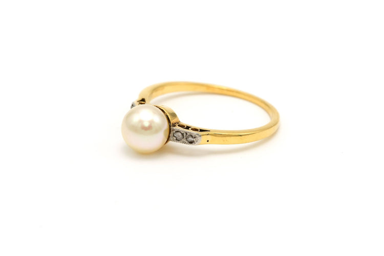 Bague 54 Bague Art Déco en or jaune sertie d'une perle et de diamants 58 Facettes 13785