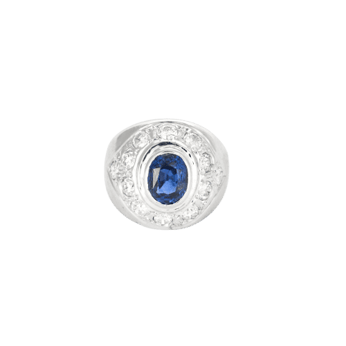 Bague 51 Bague or blanc, saphir et diamants 58 Facettes