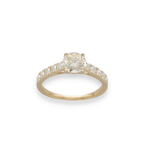Bague 53-54 Solitaire Diamant – Or Jaune 18k – Diamant Central 1,00 ct M-VS2 – Épaulé Diamants Brillants 0,41 ct – Taille 53-54 58 Facettes FB11203-FB11065
