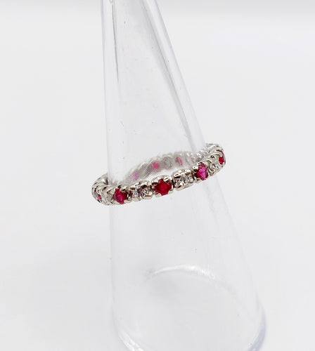 Bague 51 Alliance américaine vintage or blanc 18k diamants et rubis 58 Facettes A06081