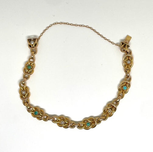 Bracelet Bracelet vintage or jaune, turquoises et perles fines 58 Facettes