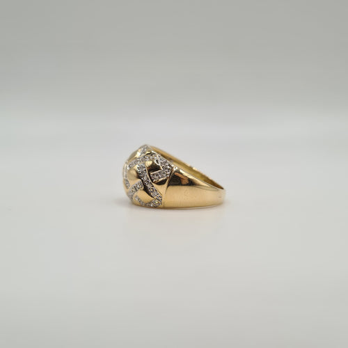 Bague 57 Bague bombée or jaune 18 carats sertie de diamants anciens 58 Facettes