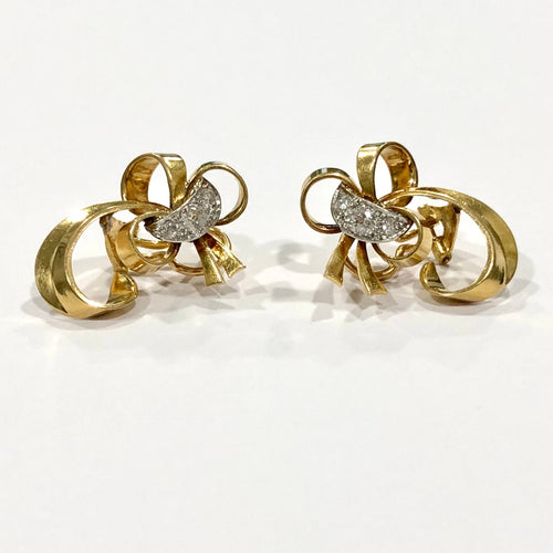 Boucles d'oreilles Boucles d'oreilles vintage noeuds or jaune et diamants 58 Facettes
