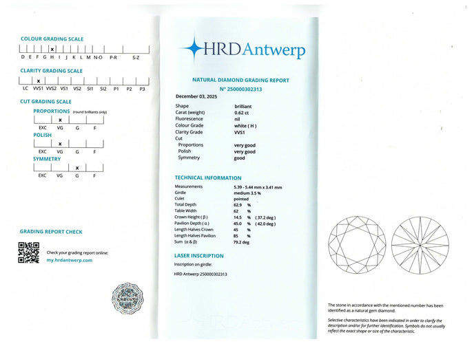Bague 53-54 Solitaire Diamants – Or Jaune 18k – Diamant Central 0,62 ct H-VVS1 – Epaulé de  0,15 ct G-VS 58 Facettes FB11093 / FB11201