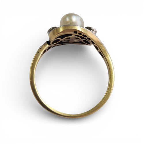 Bague 51 Bague Art Déco perle et diamants en or jaune 18k 58 Facettes