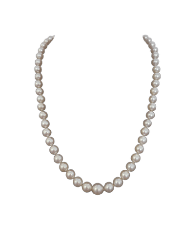 Akoya-Zuchtperlenkette mit Goldverschluss und 3 Diamanten - 44,5 cm 