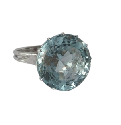 Bague 53 Bague solitaire cocktail aigue-marine 9 carats en or blanc 18k 58 Facettes