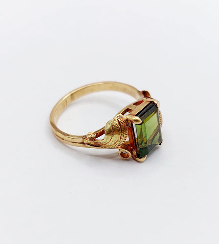 Bague 47.5 Bague art nouveau or 14k tourmaline et monture fleurie (circa 1910) 58 Facettes A06116