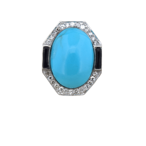 Bague Bague en or blanc avec turquoise et onyx 58 Facettes